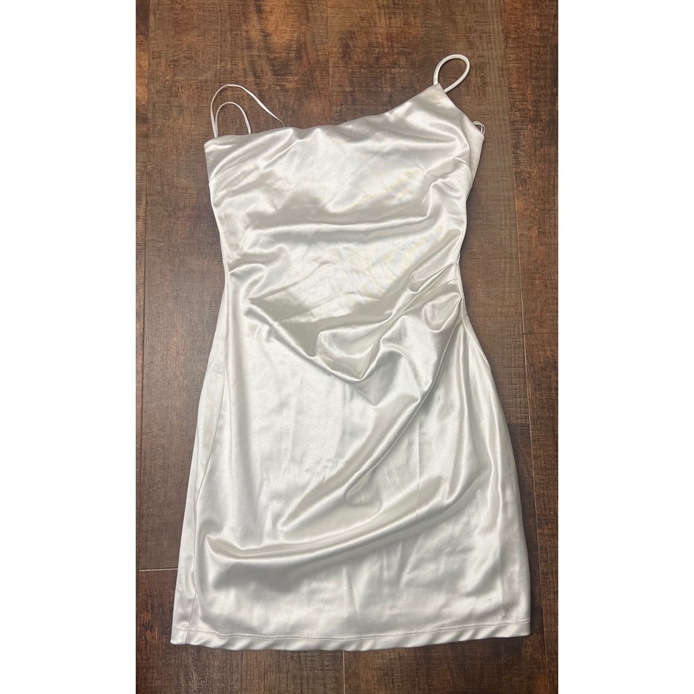Windsor Women White Satin Cowl Neck Ruched Mini Dress Size Small S Party Formal